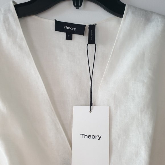 Theory white linen deep v easy dress - Picture 2 of 9